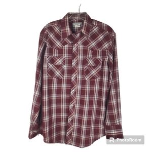 Wrangler Pearl Snap Red Plaid Long Sleeve Light Weight Western Shirt Size Med